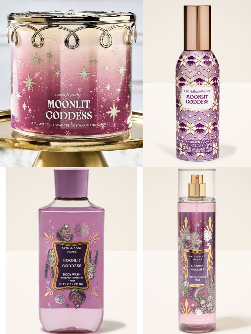 Bath Body Works Moonlit Goddess Fragrance Collection Body Care & Candle 4pc NEW